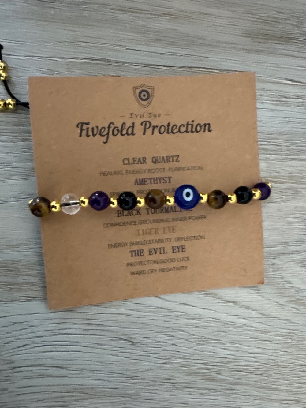 Evil Eye Fivefold Protection Beaded Bracelet - Blue, Purple, Brown, Gold